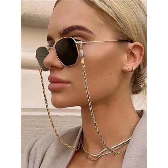 Elegant Women's Sunglasses Beach Wear Gold Rope Eyeglass Chain Holder Necklace - Picture 5 of 5